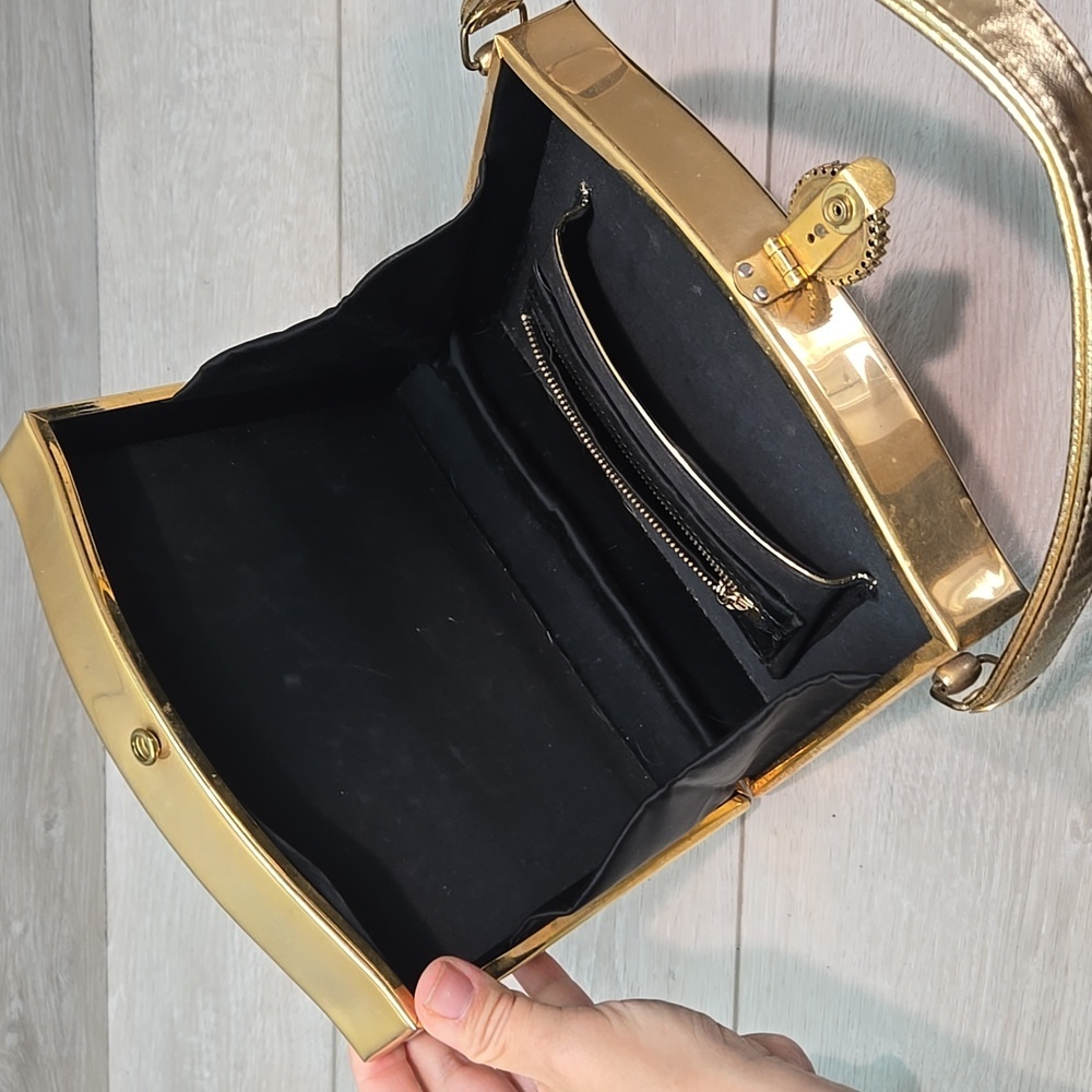 Vintag1960s TYROLEAN Bag Tapestry Cloth Embroidered Puffed Puffy Victorian Purse - Picture 11 of 13